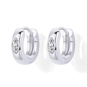 NEW S.925 Hoop Huggie Earrings with Accent Marquise - Silver